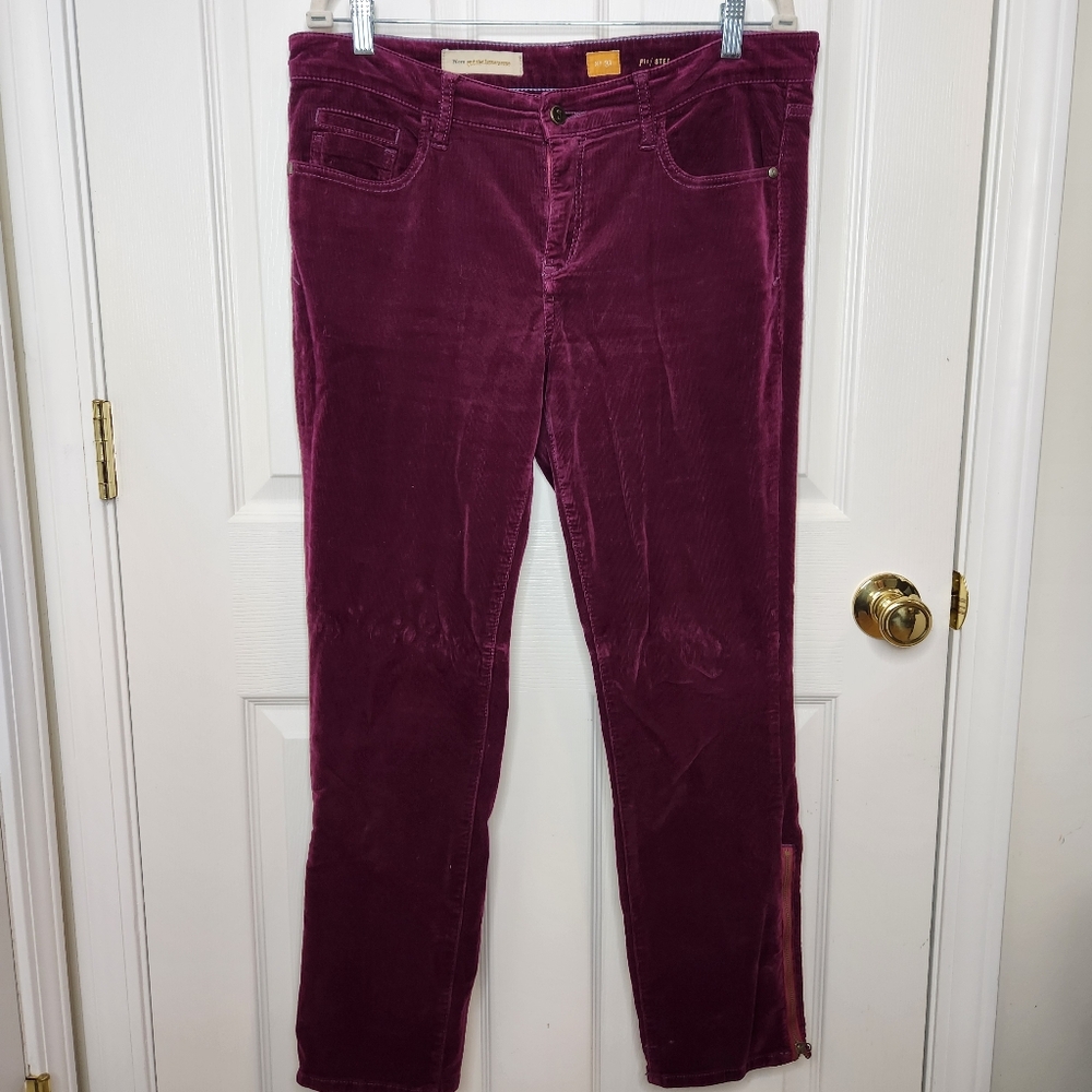 Anthropologie Pilcro And The Letterpress Plum Corduroy Pants Zipper Hem Size 31